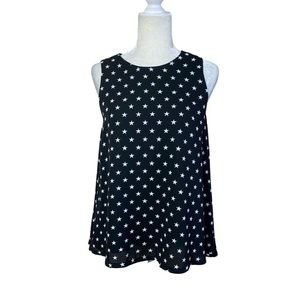 Catharine Catherine Malandrino Black & White Star Print Swing Chiffon Top Small